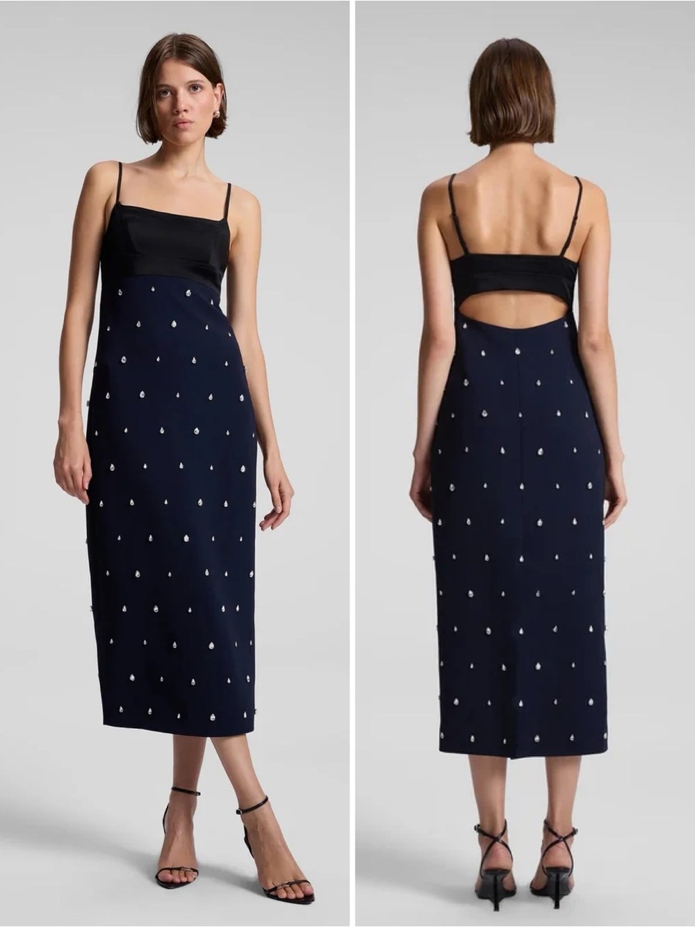 NWT ALC Alana Embellished Midi Dress Black + Navy Size 10 Holiday Party Wedding